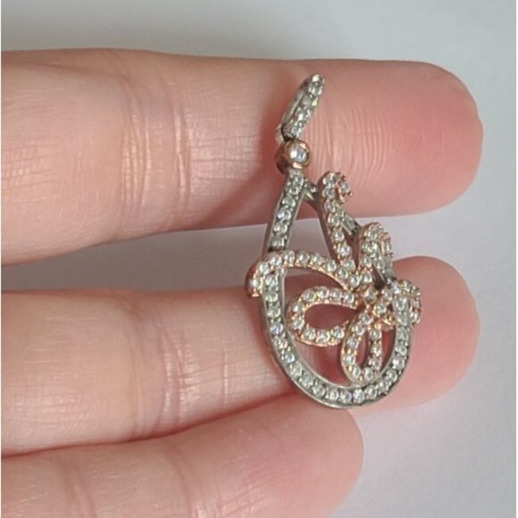 Sterling Silver Rose Gold Tone Crystal Butterfly Leaf Pendant - Picture 5 of 11